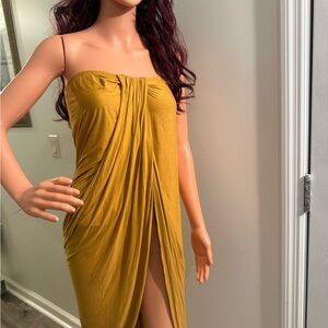Strapless Draped Maxi Dress in Mustard Yellow